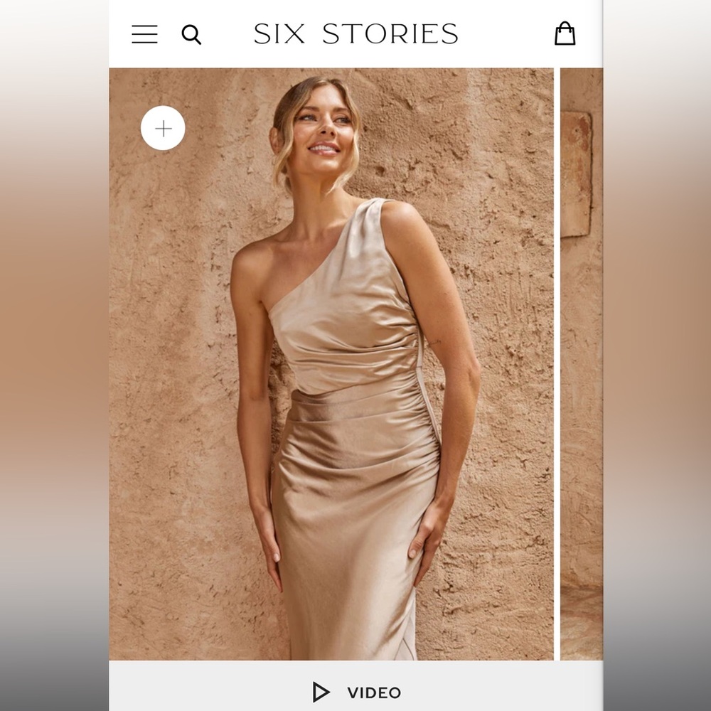 NWT Six Stories ALEX One Shoulder Satin Bridesmaid Dress - Champagne